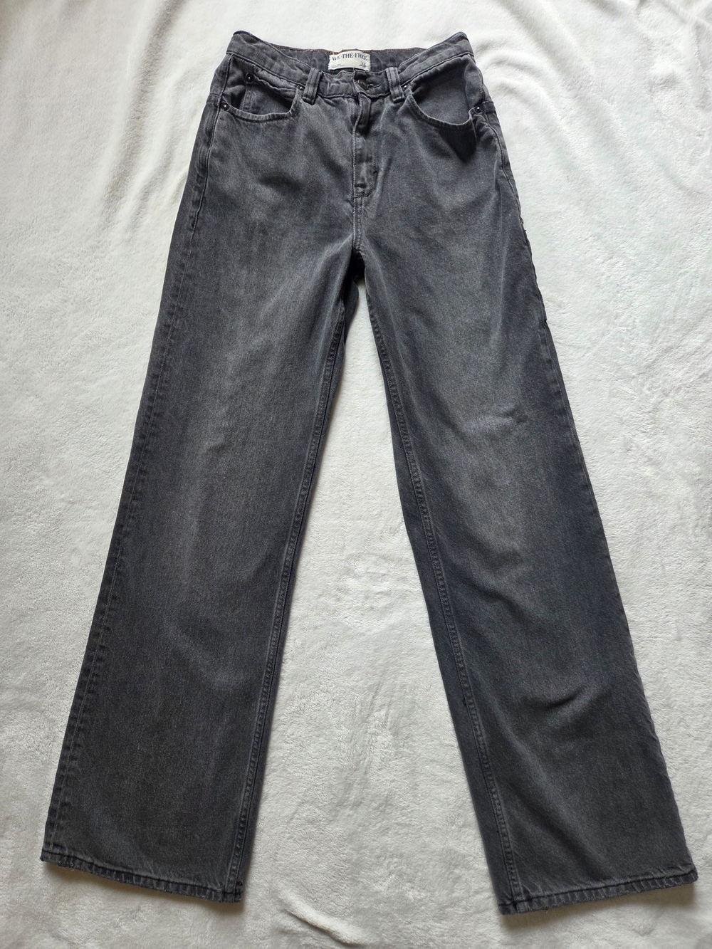 Free People We The Free Wide Leg Jeans Washed Black Charcoal Denim 26